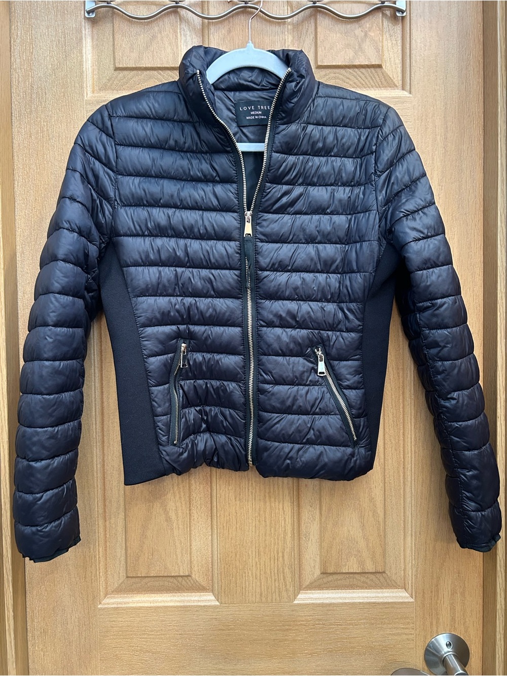 Love Tree Black Quilted Puffer Jacket with Stretch Panels